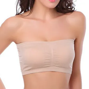Comfortable seamless nude strapless bandeau bra with padded support for summer wear