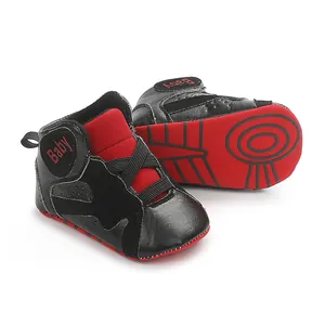 Black and red baby basketball shoes with soft non-slip soles for toddlers 0-1 year