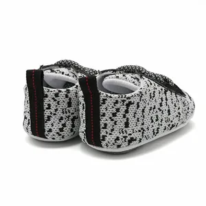 Detailed back view of breathable knit baby walking shoes with non-slip rubber soles.