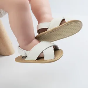 Detail view of baby walking sandals with soft non-slip sole and velcro strap