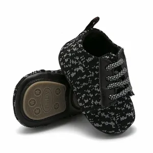 Detail view of breathable knit baby walking shoes featuring anti-slip rubber sole