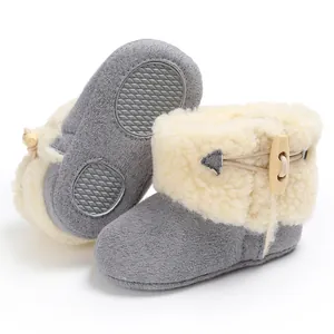 Cozy grey baby winter snow boots with soft fleece lining and anti-slip rubber soles