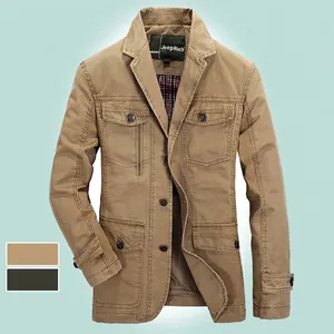 Veste Blazer Décontractée en Coton pour Hommes Multi-Poches Travail Extérieur Coupe Ample Costume Business Décontracté Top Homme