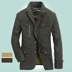 Veste blazer décontractée en coton lavé pour hommes avec design fonctionnel à poches multiples
