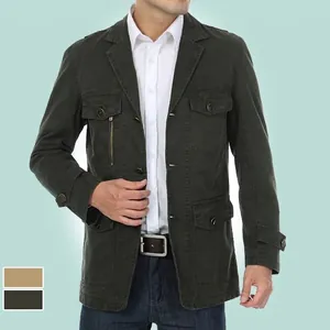 Veste décontractée haut de gamme pour homme en pur coton avec poches, vert olive