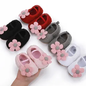 Säugling Baby Mädchen Weiche Sohle Lauflernschuhe Lässig Baumwolle Plüsch Schuhe Mit Blumen Deko Rutschfeste Kleinkindschuhe