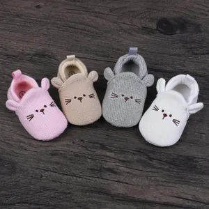 Knit baby toddler shoes with cute cat face embroidery in multiple colors