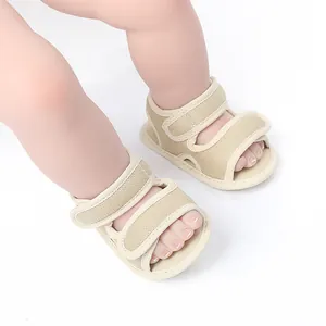 Close-up of lightweight breathable mesh baby walking sandals with adjustable velcro straps