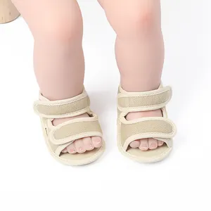 Detailed view of breathable mesh baby summer sandals with double hook and loop fasteners