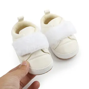 Cute off-white baby girl princess pre-walker shoes featuring a soft white faux fur strap