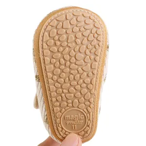 Detailed macro view of the non-slip pebble textured rubber sole of white baby prewalker shoes.