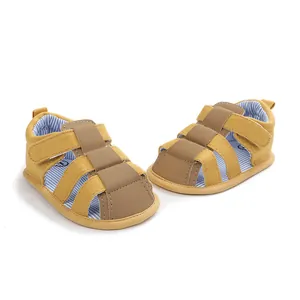 Sandalias de lona amarillas transpirables para bebé con suelas blandas