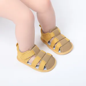 Sandalias amarillas transpirables para bebé con velcro para caminar en verano
