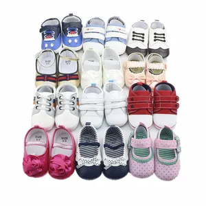 Assorted baby soft sole pre-walker shoes in various colorful styles and cute patterns