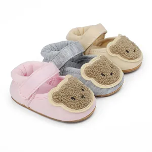 0-1 Jahr Altes Baby Lauflernschuhe Cartoon Bär Weiche Sohle Rutschfest Baumwolle Säugling Innenbereich Krabbelschuhe Für Jungen Mädchen