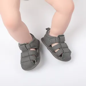 Sandalias de verano cómodas de lona gris transpirable para bebés y niños pequeños caminantes
