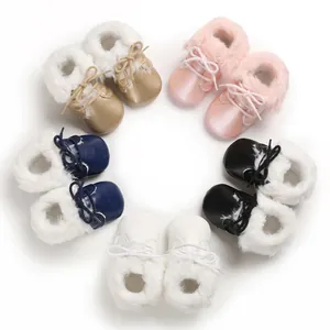 Baby Toddler Soft Sole Fur Boots Warm Winter Prewalker Shoes Synthetic Leather Non-Slip Lace-Up Infant First Walkers Boots