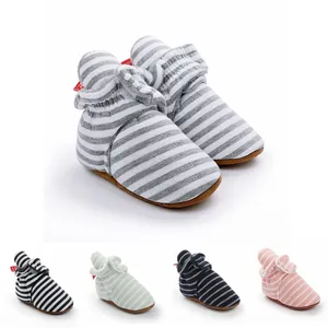 Chaussures de Marche d'Hiver à Rayures pour Bébé en Coton Chaud Doublé de Peluche Bottes Épaissies Semelle Souple