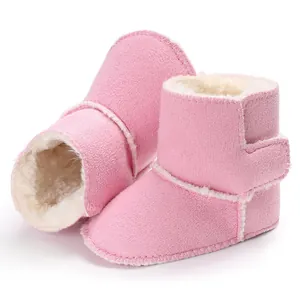 Botas de nieve rosas para bebé con forro de piel sintética y cierre de velcro