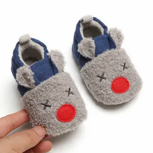 Soft fleece baby walker shoes with cartoon animal design for winter