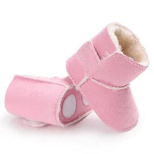 Botas de invierno rosas para bebé con forro de pelo sintético grueso y velcro