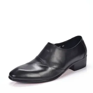 Elegant black pointed toe men's leather dress shoes with sleek slip-on design for formal wear