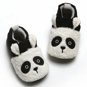 Cozy cartoon panda plush baby slippers with soft soles for indoor pre-walking usage