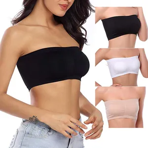 Seamless strapless bandeau tube top bras with pads available in black white and nude colors