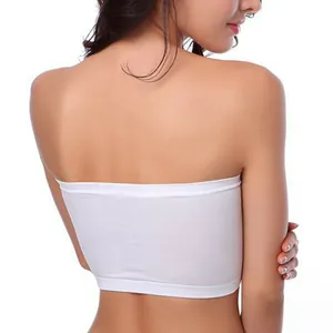 Detailed back view of a white seamless strapless tube top bandeau bra for women