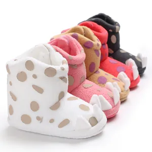 Soft sole plush baby winter snow boots featuring cute cartoon claw design in various colors