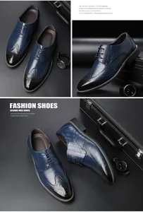 Vue détaillée des chaussures de ville brogue pour hommes en dégradé bleu et noir