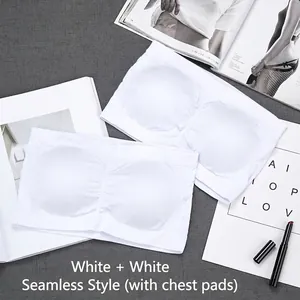 Two-pack white seamless strapless tube tops with removable pads
