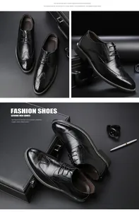Vue détaillée de chaussures brogues en cuir noir avec perforation wingtip élégante