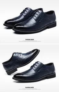 Détails des chaussures Brogue bleu foncé pour hommes avec perforations et lacets