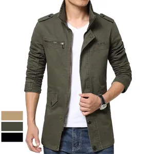 Giacca Casual all'Aperto da Uomo in Cotone Militare Antivento Collo Alto Slim Fit Giacca Lavata in Cotone Cappotto