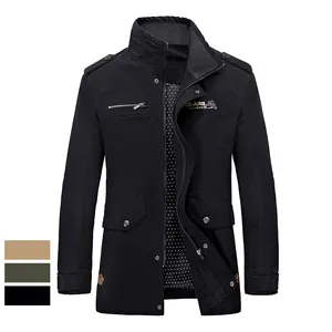 Giacca outdoor da uomo in puro cotone nero, vestibilità slim casual con colletto alla coreana