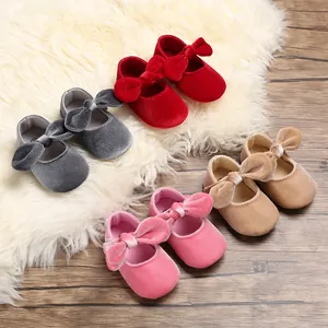 Velvet Baby Princess Shoes Soft Sole First Walker Shoes With Large Bow Toddler Mary Jane Shoes For Infant Toddler Girls