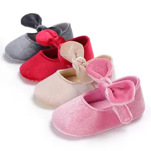 Premium soft velvet baby princess walker shoes with bows available in four colors