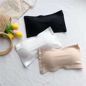 Seamless ice silk strapless tube top bras available in black, white and nude colors