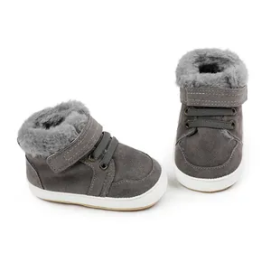 Warme graue weich gefütterte Baby-Winterstiefel mit Klettverschluss für 0-1 Jährige