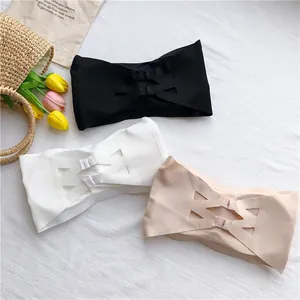 Seamless ice silk strapless tube tops in black, white and beige colors with back buckles