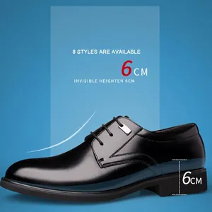 Classic black leather dress shoes with 6cm invisible height increase