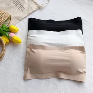 Detailed look at three seamless ice silk strapless tube tops in black, white, and nude