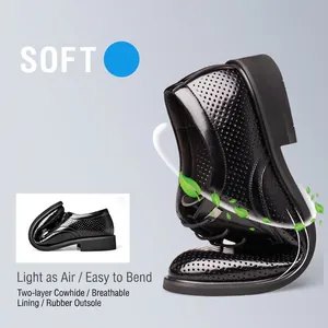 Breathable black leather dress shoes for men with flexible rubber sole