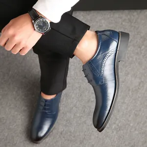 Eleganti scarpe stringate da uomo in pelle blu navy in stile britannico casual formale