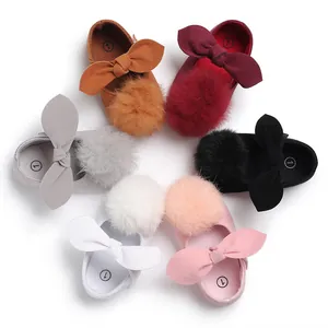 Chaussures de marche pour bébé fille avec pompons et nœuds en plusieurs couleurs
