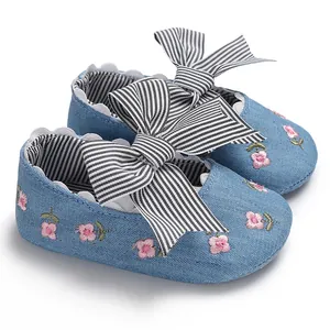 Vue détaillée de chaussures de princesse pour bébé avec broderie florale
