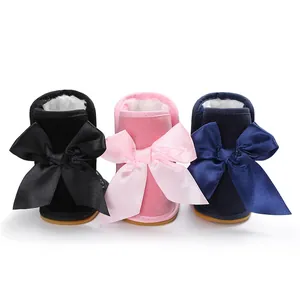Warme Winter Baby Mädchen Schneestiefel mit Schleifen, rutschfester Gummisohle und Fellfutter