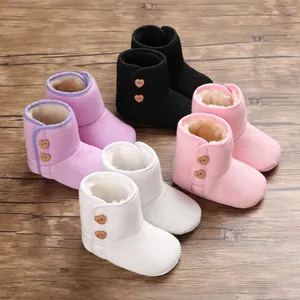 Zuigeling Baby Winter Sneeuwlaarzen Warm Pluche Gevoerd Hart Knoop Peuter Zachte Zool Loopschoentjes Katoenen Gebreide Schoenen