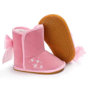 Rosa gefütterte Baby-Schneestiefel mit Stickerei und rutschfester Gummisohle für Winter